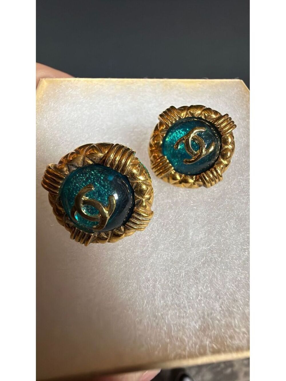 Chanel Turquoise Gold Clip On Earrings